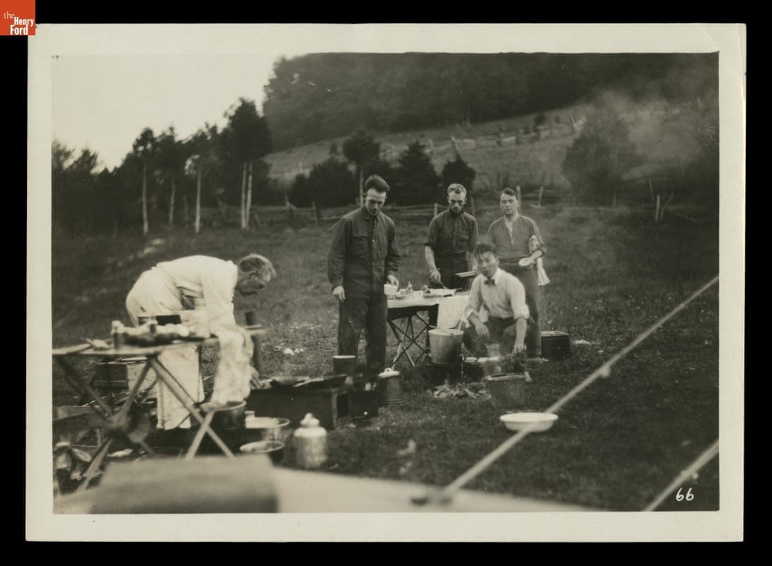 Thomas Sato Preparing Breakfast with the "Vagabonds" Crew at Camp Witt, Tazewell, Virginia, 1918