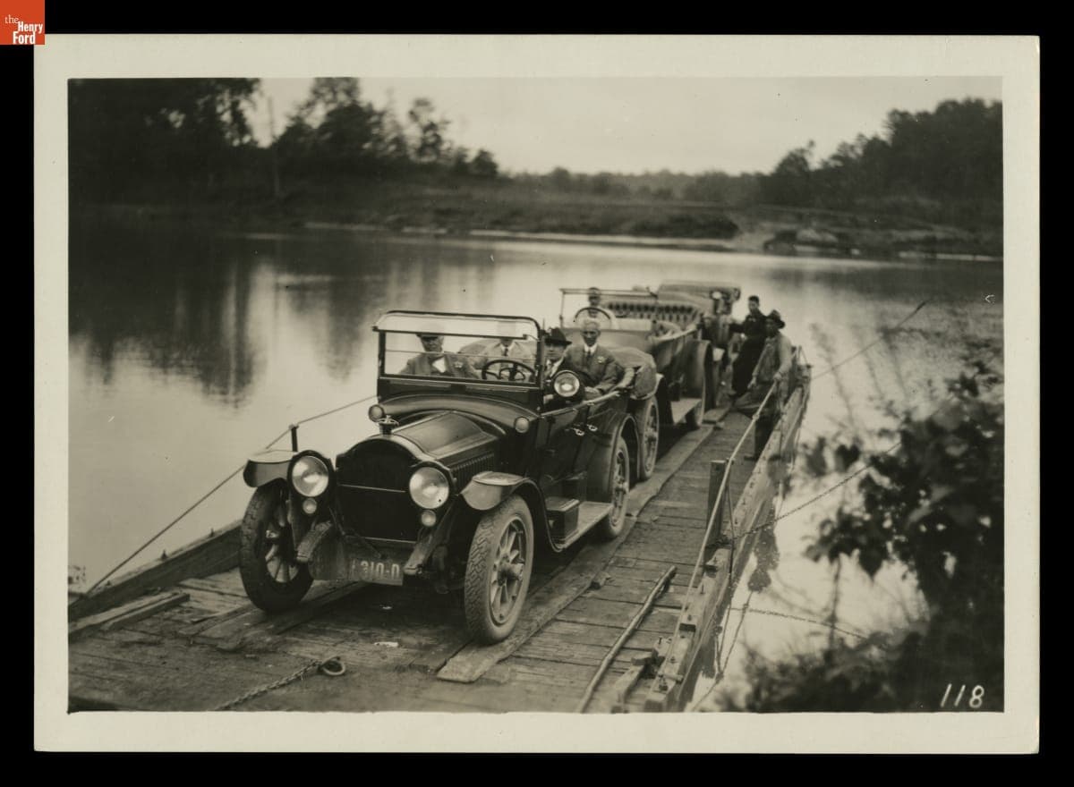 "Vagabonds" Camping Vehicles Ferrying across the Jackson River in Virginia, 1918