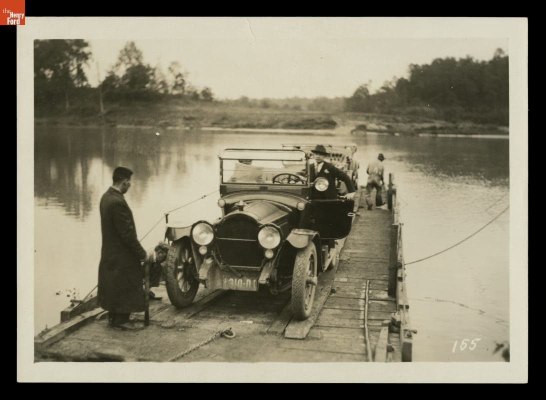 Thomas Sato, Harvey Firestone, and Thomas Edison on a "Vagabonds" Trip, Jackson River Ferry, Virginia, 1918