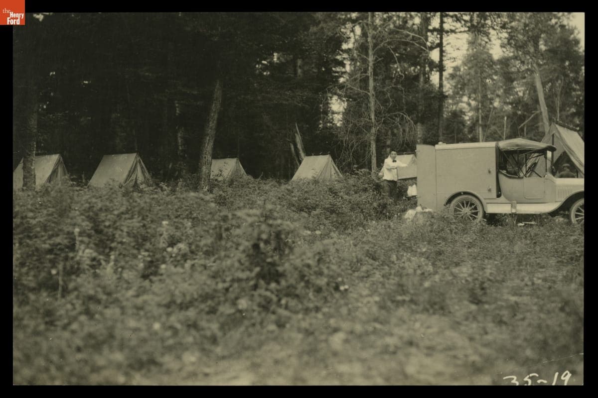 Thomas Sato and the Kitchen Truck on a "Vagabonds" Camping Trip, 1919