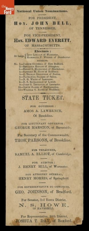 Constitutional Union Party Ballot, 1860