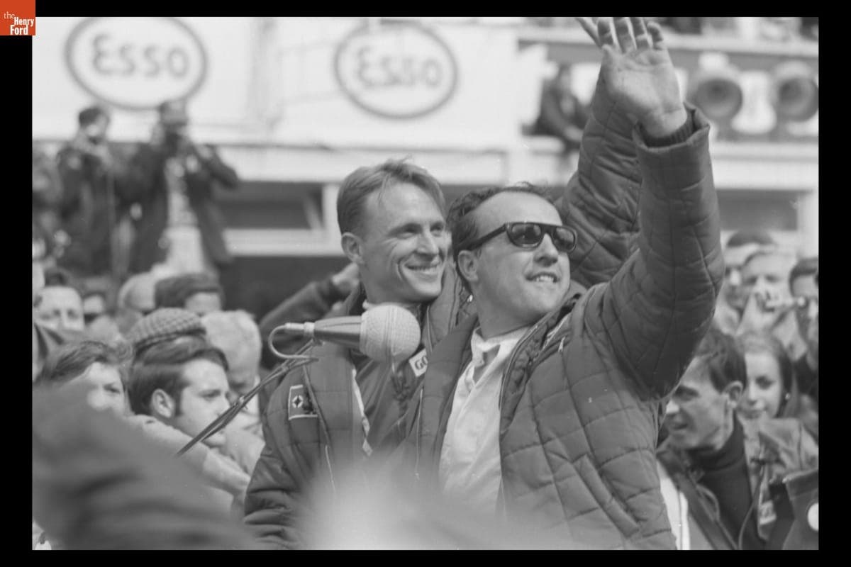 Dan Gurney and A. J. Foyt Celebrating Victory at the 24 Heures du Mans (24 Hours of Le Mans) Race, June 1967