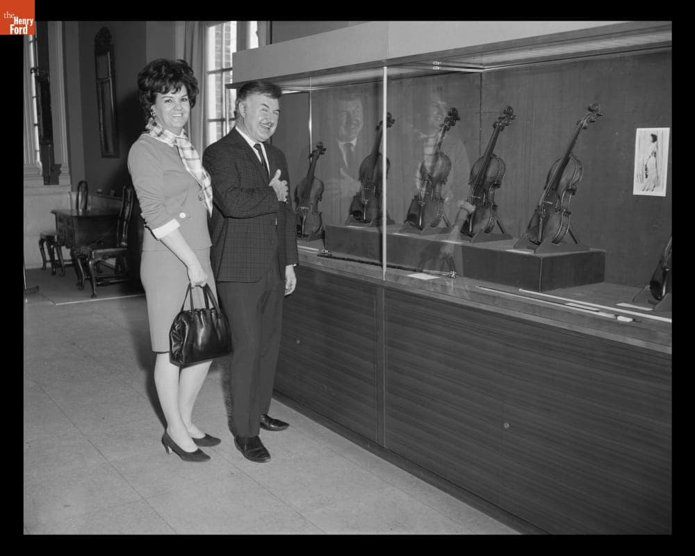 Eudora Liberace and George Liberace Viewing Violins on Exhibit in Henry Ford Museum, March 20, 1969