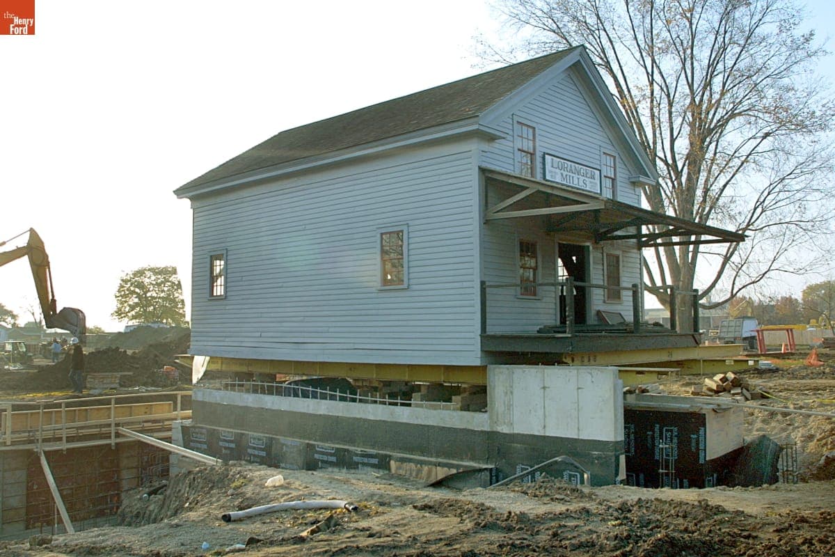 Loranger Gristmill at Relocation Site during the Greenfield Village Restoration Project, November 2002