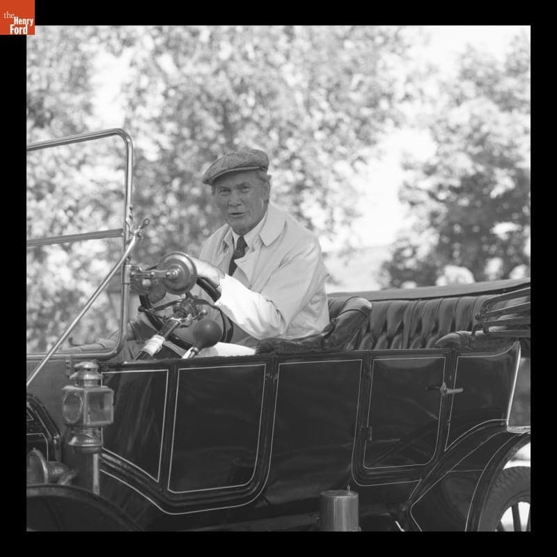 Jack Palance Driving a Ford Model T While Filming in Greenfield Village, 1984