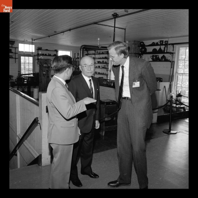 Soichiro Honda in Menlo Park Laboratory, Greenfield Village, October 9, 1989