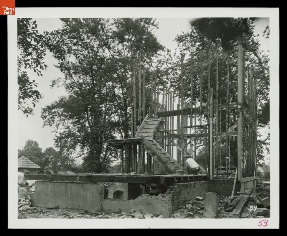 Dismantling Sarah Jordan Boarding House in Menlo Park, New Jersey for Move to Greenfield Village, 1928