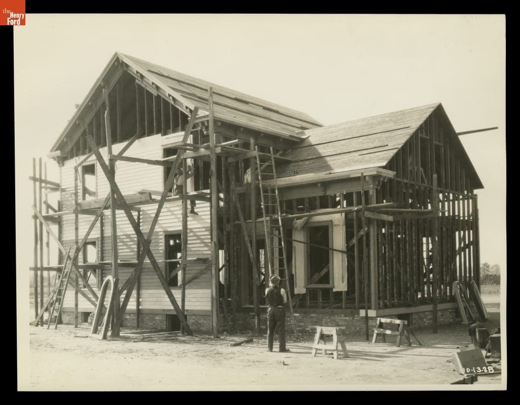 Sarah Jordan Boarding House Construction in Greenfield Village, October 13, 1928