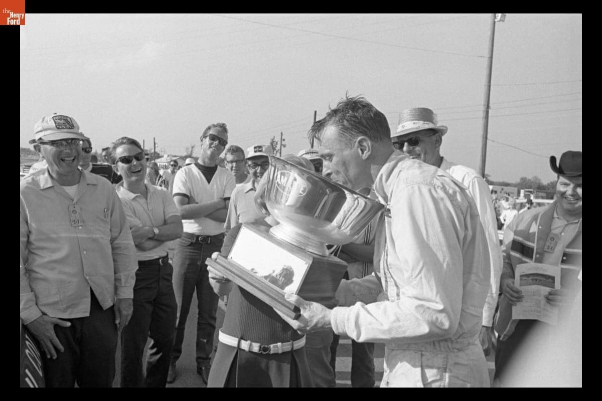 Dan Gurney Celebrating Victory at Green Valley Trans-Am Race, Texas, April 16, 1967