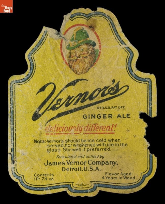 Vernor's Ginger Ale Bottle Label, circa 1928-1940
