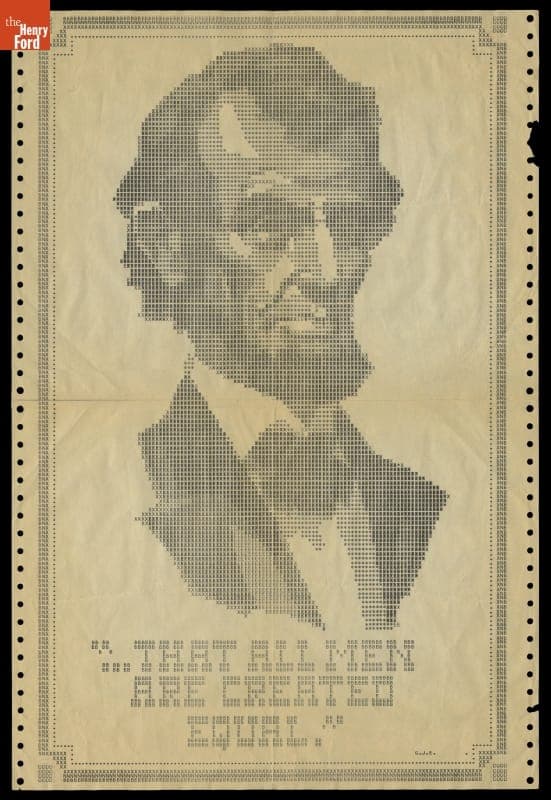 Abraham Lincoln Portrait Line Printer Art, circa 1983