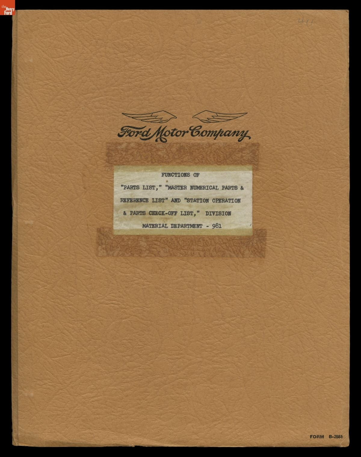 Ford Motor Company Manual Containing Material Control Flow Chart for the Willow Run Bomber Plant, 1944