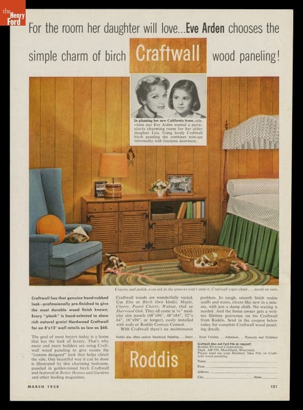 Advertisement, Birch Craftwall Wood Paneling by Roddis, 1959