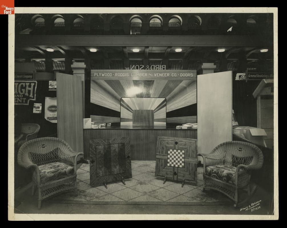 Roddis Decorative Veneer Display in a Trade Show, 1930-1940