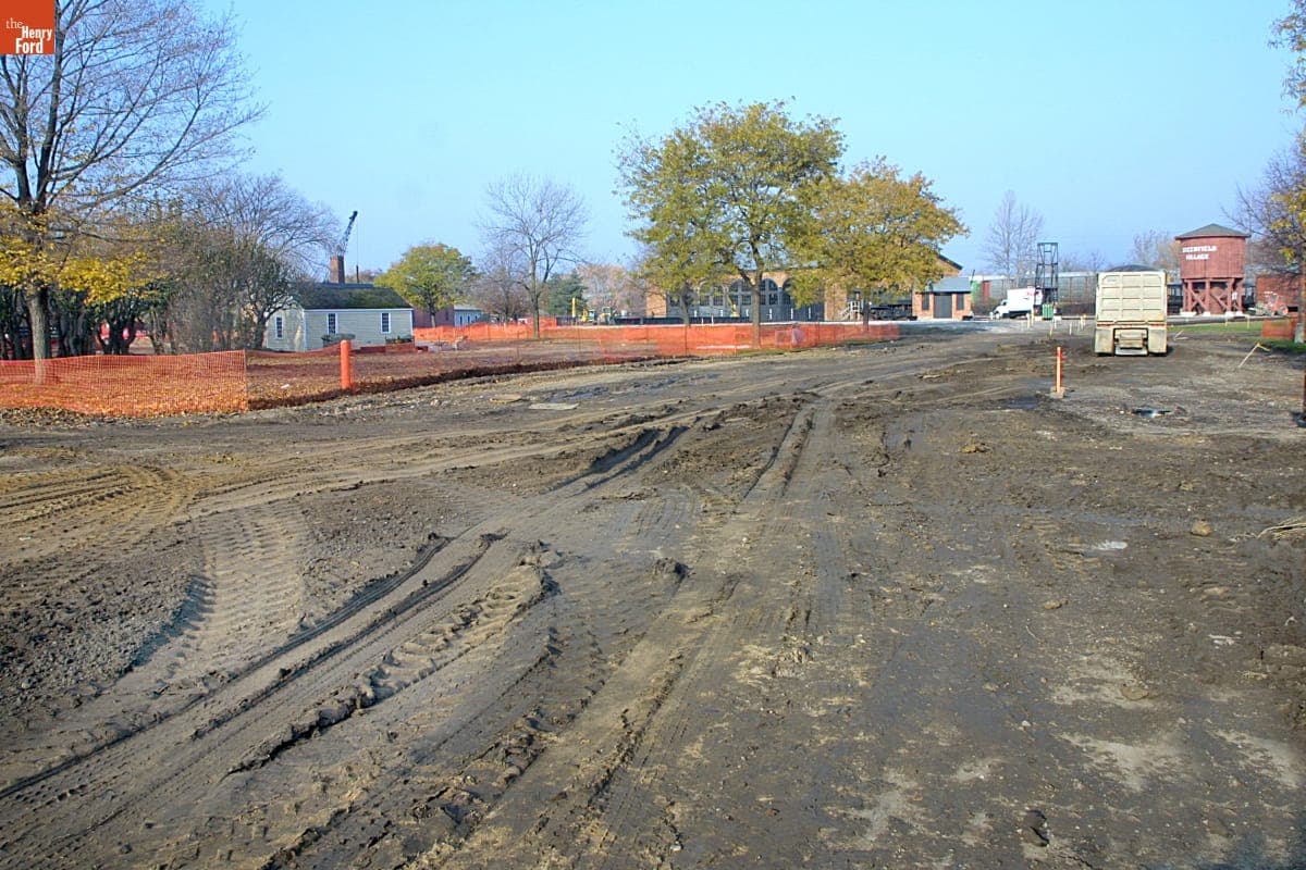 Hanks Silk Mill and Detroit, Toledo & Milwaukee Roundhouse during the Greenfield Village Restoration Project, November 2002