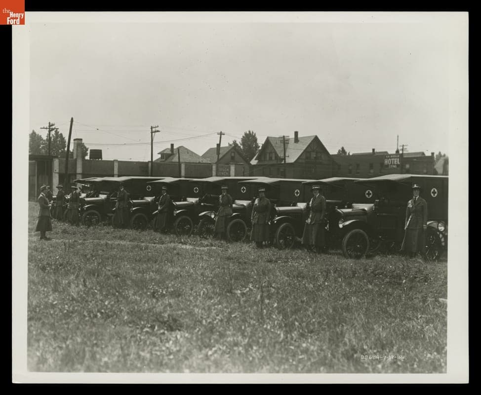 Red Cross Ambulance Drivers Ready to Drive Ford Model T Ambulances, July 1918