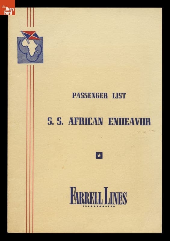 Passenger List for SS African Endeavor, Farrell Lines, Cape Town to New York, 1954