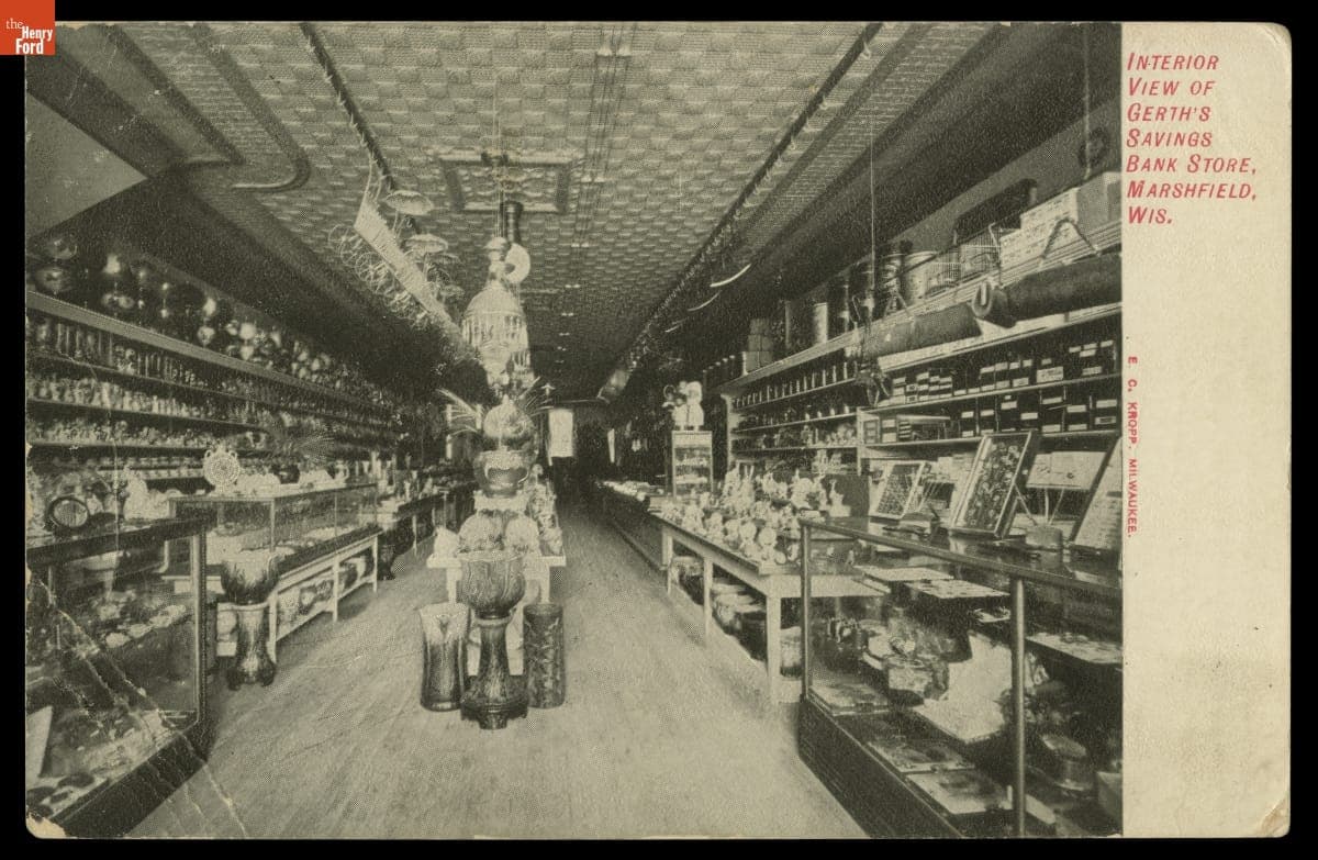 Interior View of Gerth's Savings Bank Store, Marshfield, Wisconsin, 1910