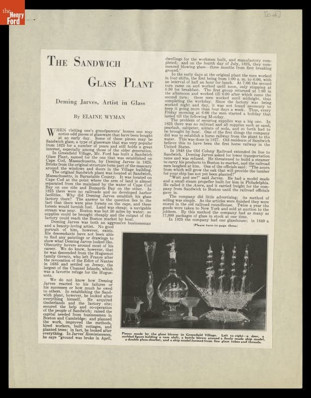 Article from "The Herald" Student Newspaper, "The Sandwich Glass Plant," circa 1950