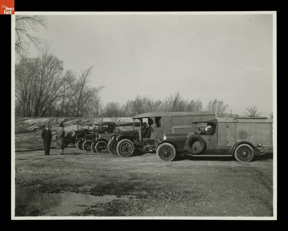 "Vagabonds" Camping Vehicles during a Filmed Reenactment, 1940