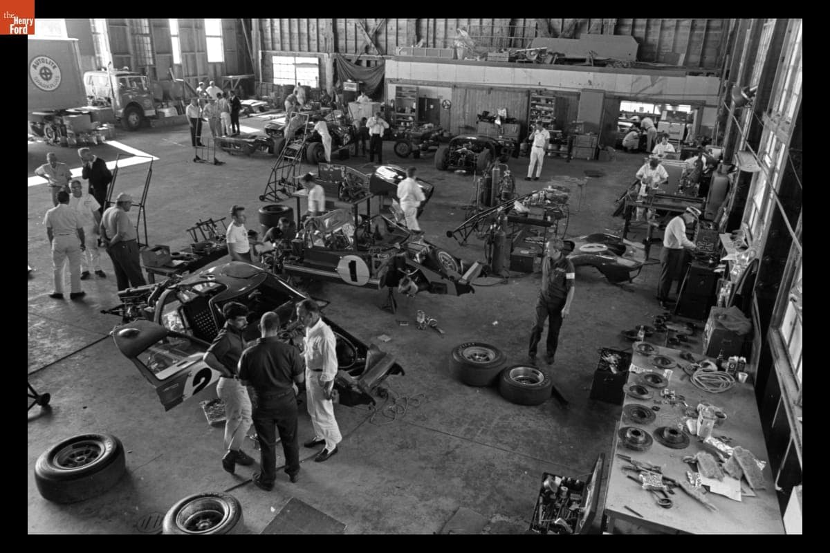 Preparing Ford Race Cars for 12 Hours of Sebring Race, March 1966
