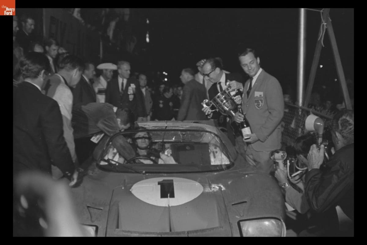 Ken Miles in Ford GTX1 After Winning 12 Hours of Sebring Race, March 26, 1966