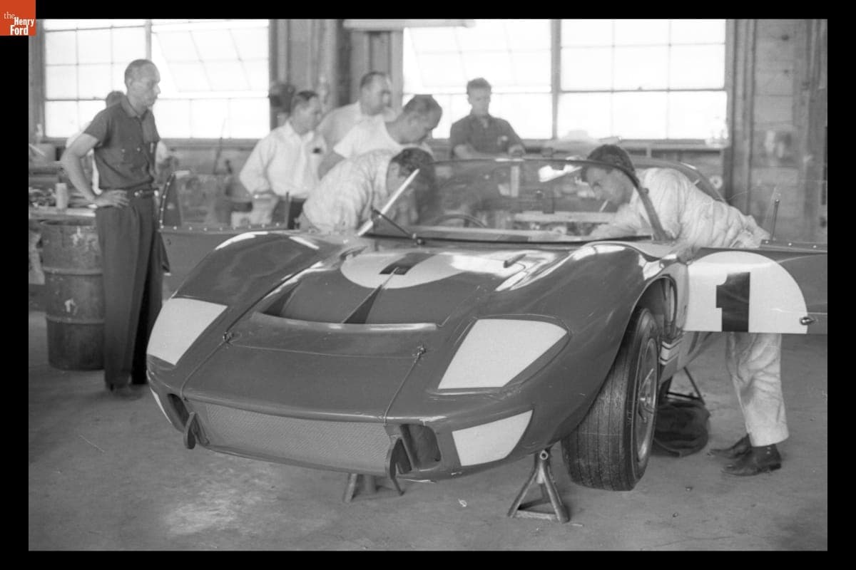 Preparing Ford GTX1 for the 12 Hours of Sebring Race, March 26, 1966