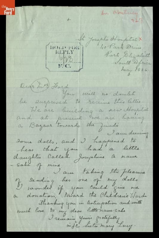 Letter from Sister Mary Lucy of Port Elizabeth, South Africa, to Eleanor Ford, May 1926