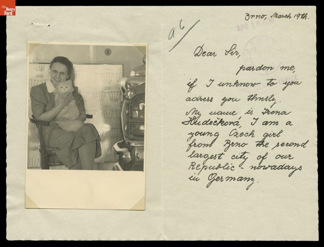 Letter from Irena Hudeckova to Edsel Ford, March 19, 1939
