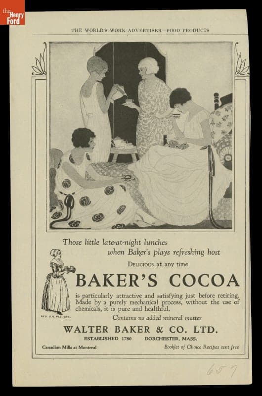 Baker's Cocoa Advertisement, 1926, "Those Little Late-At-Night Lunches..."