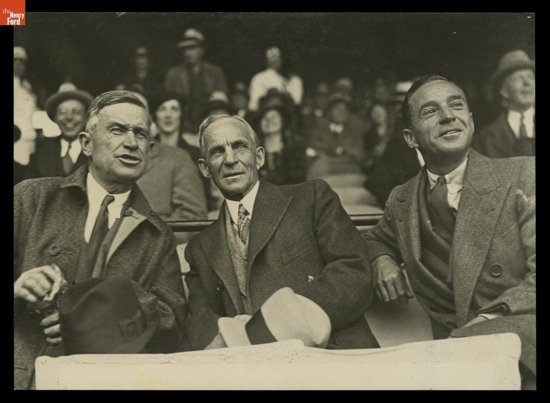 Will Rogers, Henry Ford, and Edsel Ford Watching the World Series at Navin Field, 1934