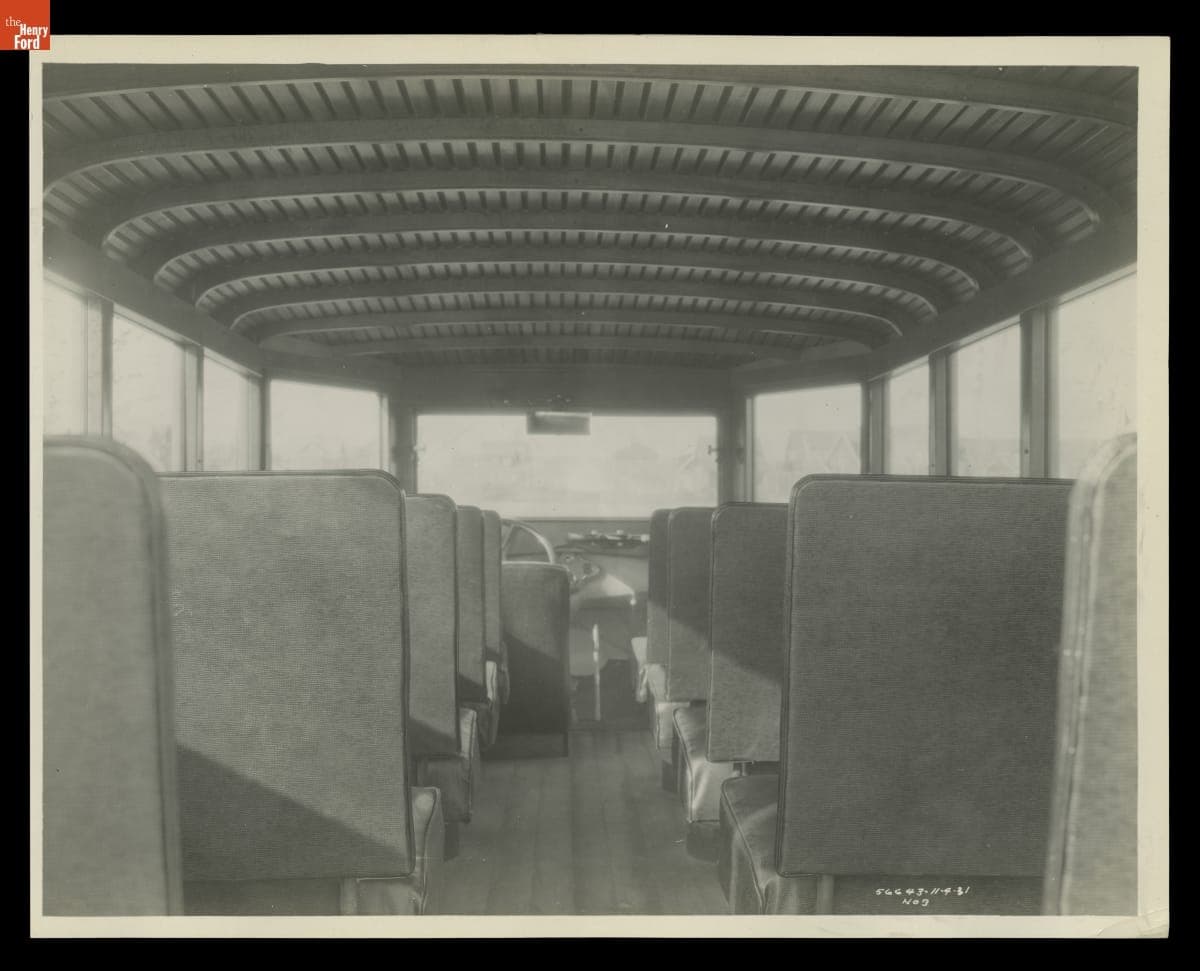 Interior of 1932 Ford School Bus Used in the Fordson School District, Dearborn, Michigan, November 1931