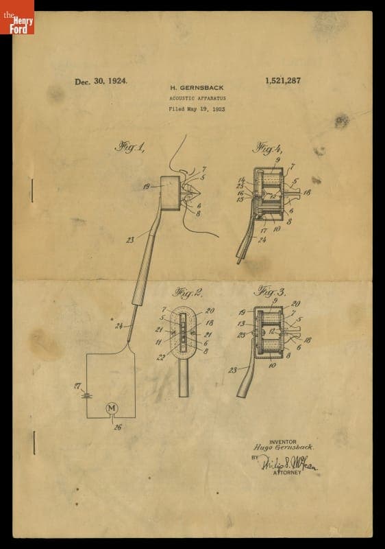 U.S. Patent 1,521,287 for the Acoustic Apparatus (Osophone), Granted to Hugo Gernsback December 30, 1924