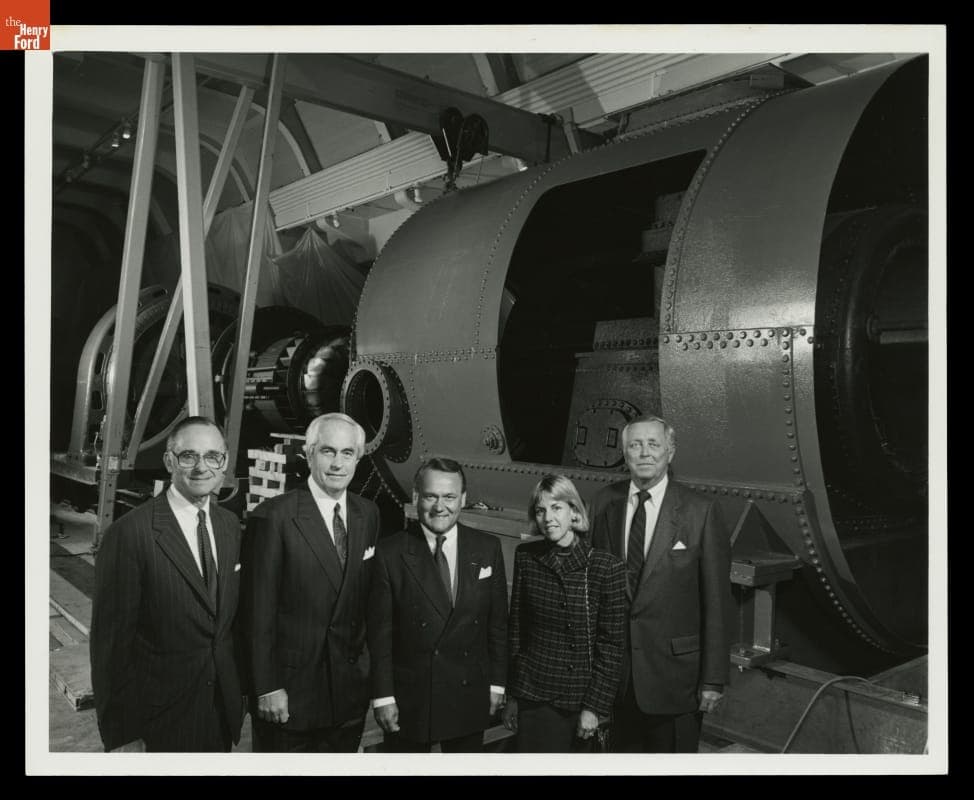 Members of Edison Institute Board of Trustees with Water Turbine Generator in Henry Ford Museum, December 1991