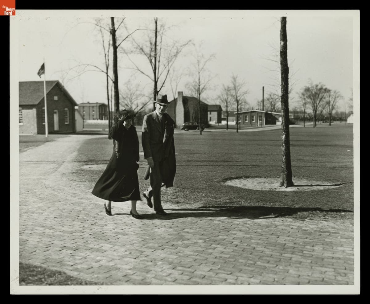 Clara and Henry Ford in Greenfield Village for a Celebration of Their 50th Wedding Anniversary, April 1938