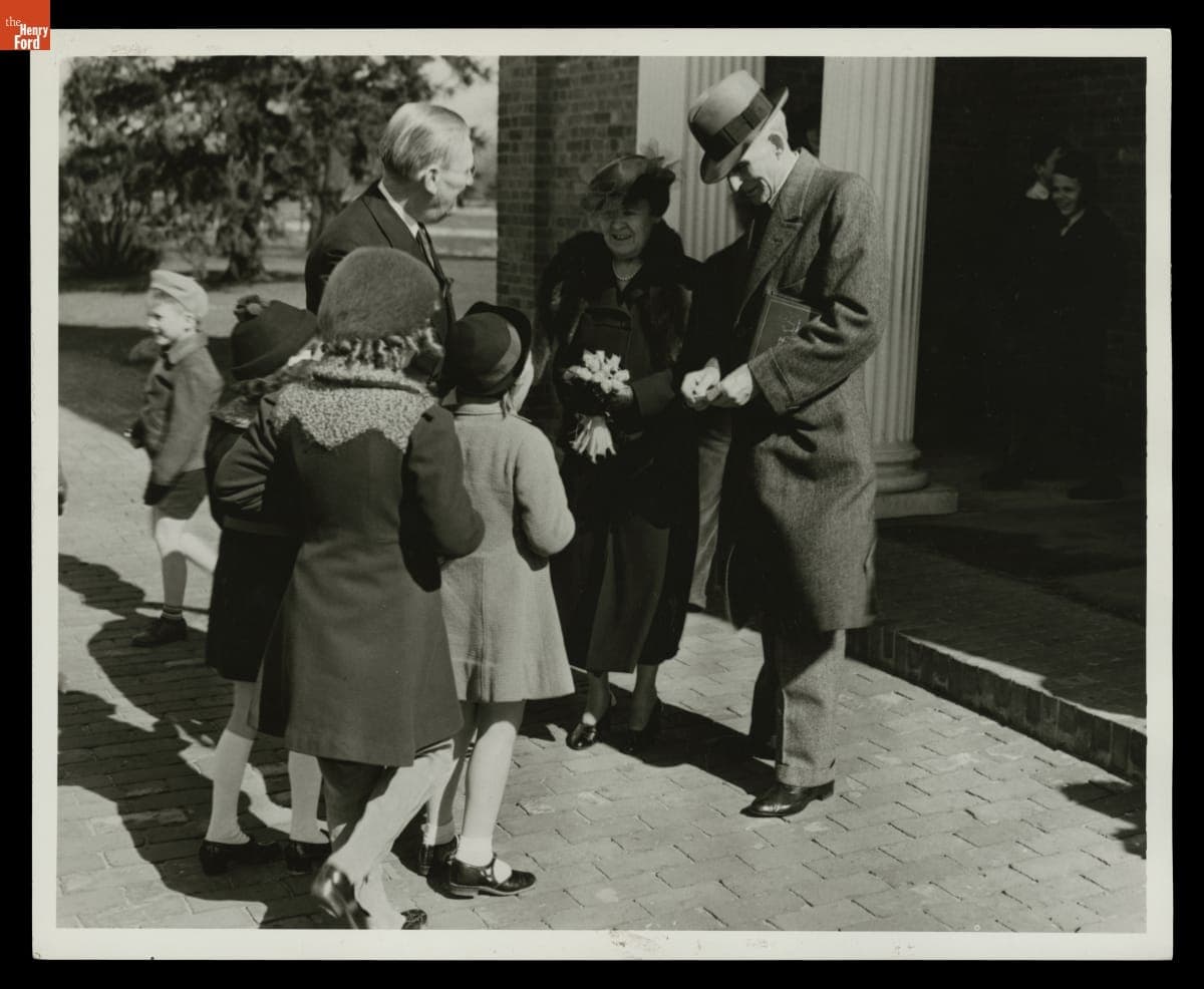 Clara and Henry Ford Celebrating Their 50th Wedding Anniversary in Greenfield Village, April 1938