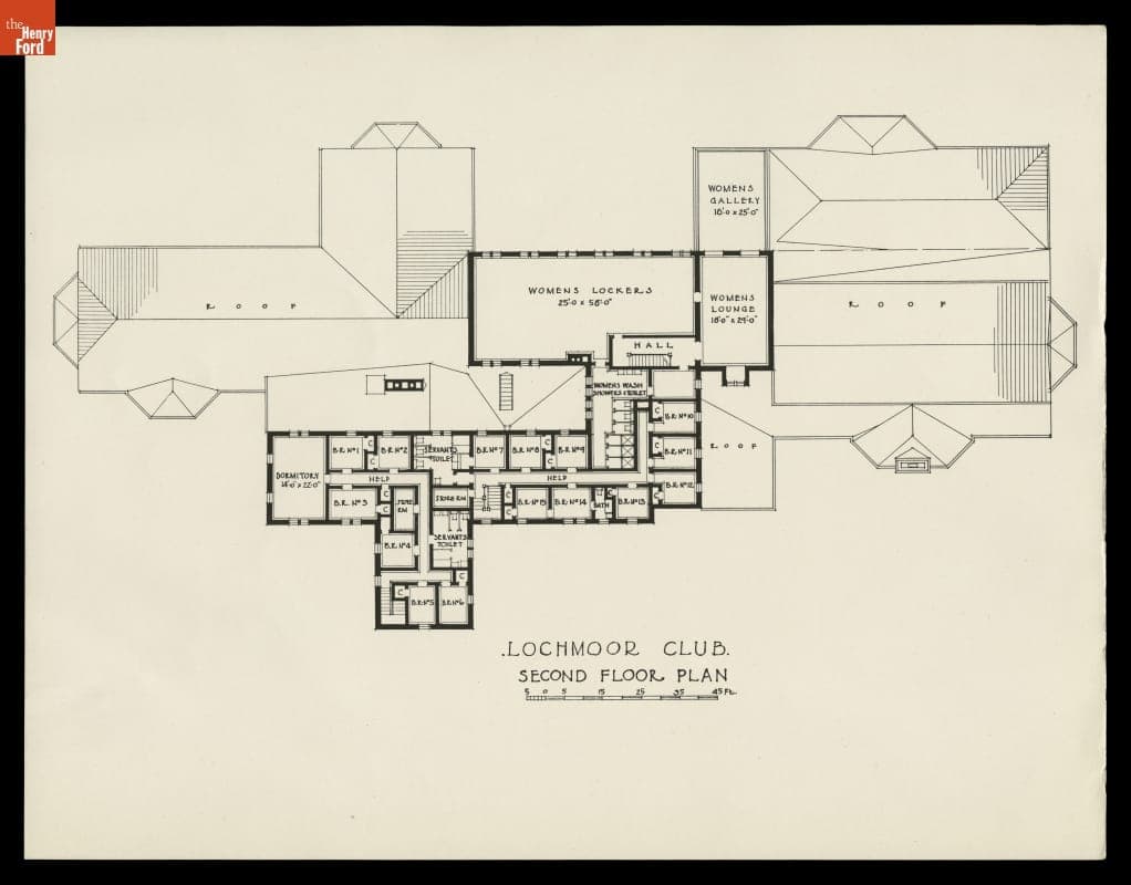 Lochmoor Club Second Floor Plan, 1924