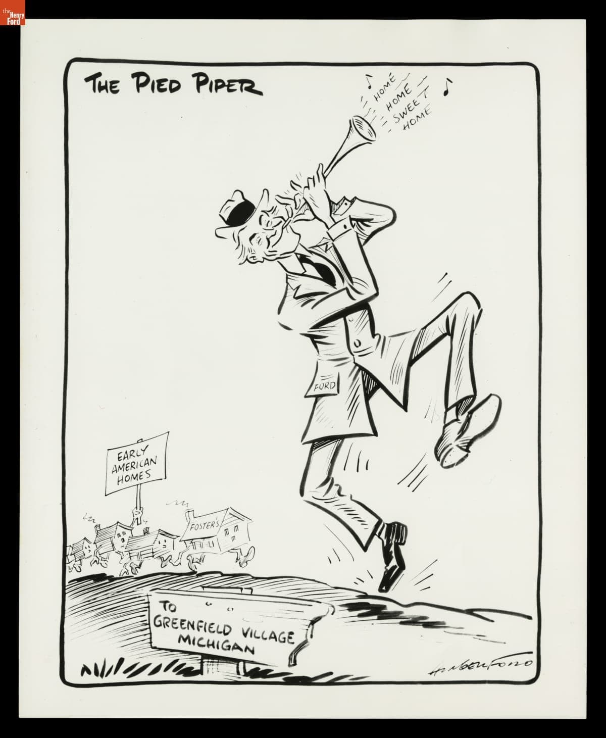 "The Pied Piper," Depicting Henry Ford Leading Early American Homes to Greenfield Village, 1934