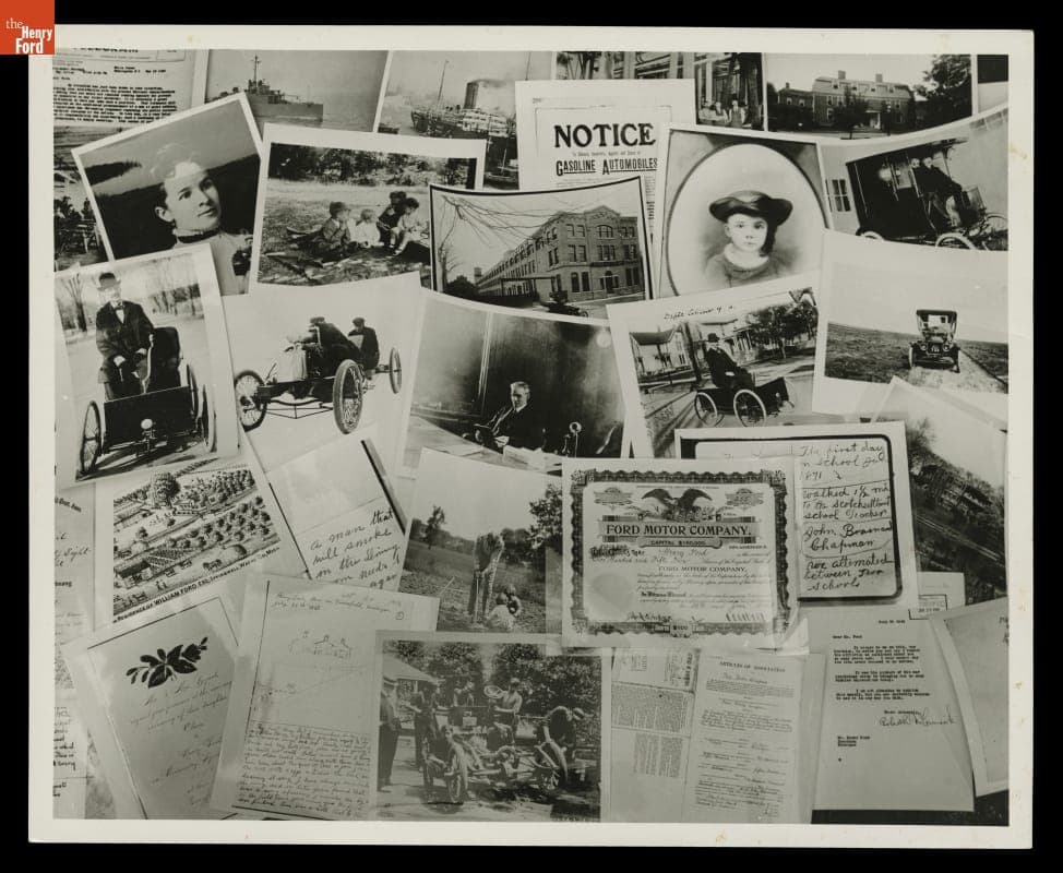 Collage of Photographs and Documents from the Life of Henry Ford, 1955