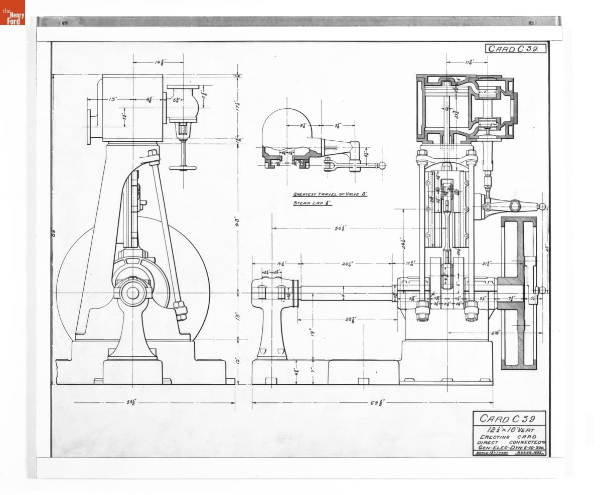 Scale Drawing of a Steam Engine, "Card C 39," Armington & Sims Engine Company, Providence, Rhode Island, 1895