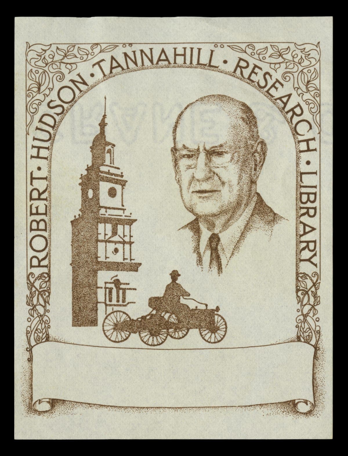 Bookplate from Robert Hudson Tannahill Research Library, circa 1973
