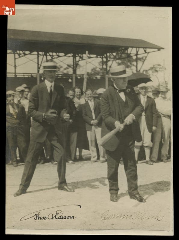 Autographed Photograph of Thomas Edison and Connie Mack at Spring Training, Florida, 1926