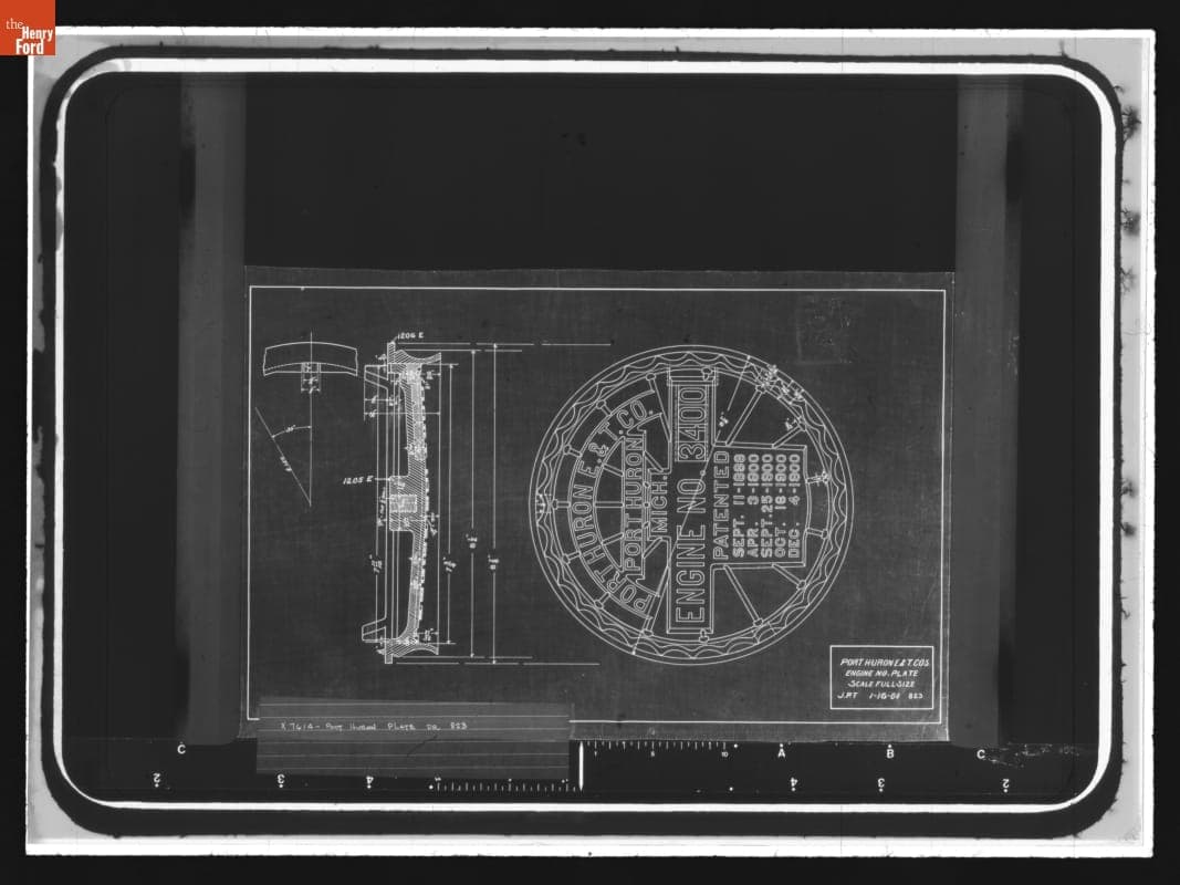 Port Huron Engine & Thresher Company Drawing, "Engine No. Plate," January 16, 1901
