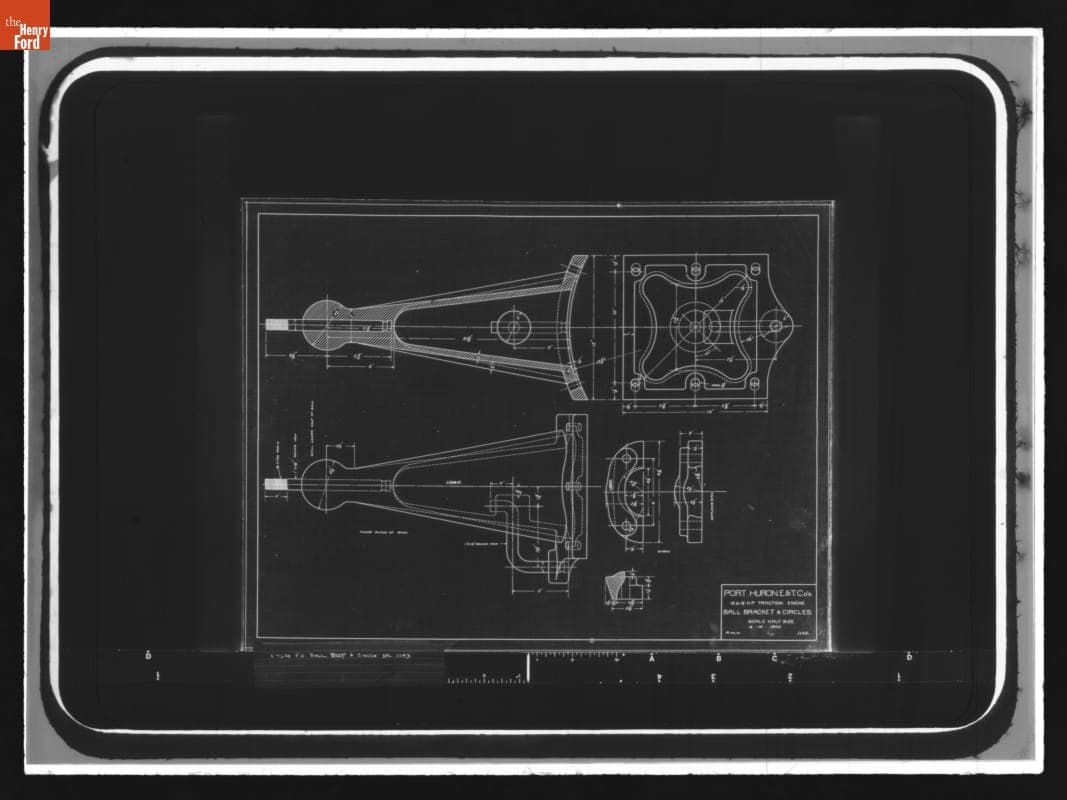 Port Huron Engine & Thresher Company Drawing, "12 & 15 H.P. Traction Engine Ball Bracket & Circles," April 14, 1903