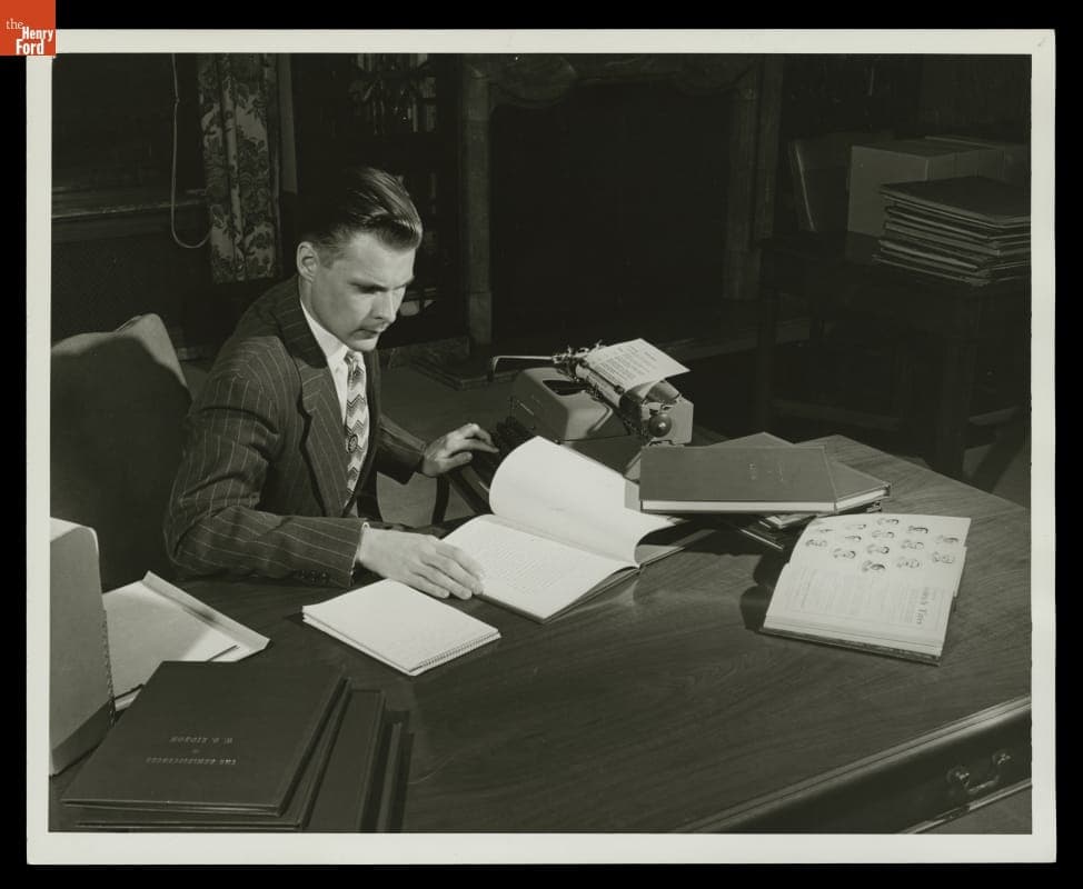 David L. Lewis Researching in Ford Archives at Fair Lane Estate, Dearborn, Michigan, November 1952