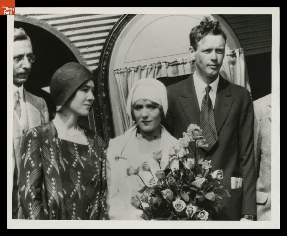 Anne Morrow Lindbergh, Mary Pickford and Charles Lindbergh on Transcontinental Air Transport's Inaugural Flight, July 1929