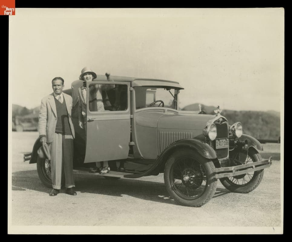 Douglas Fairbanks and Mary Pickford with a Ford Model A, January 1928