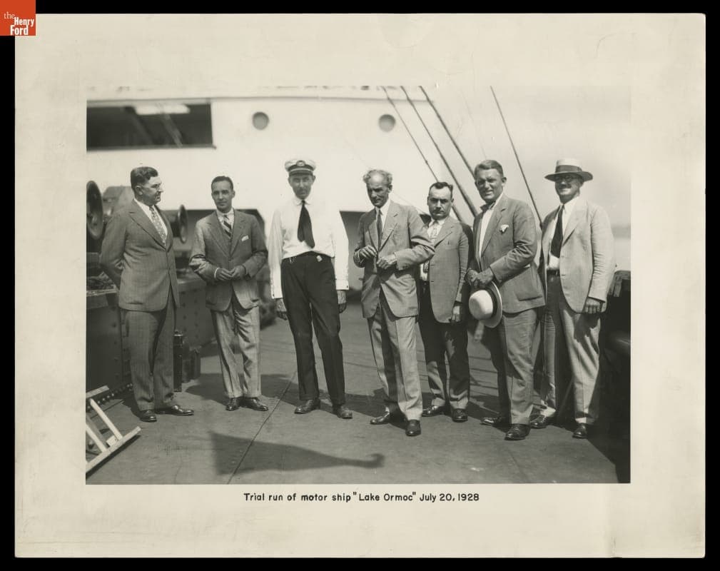 Edsel Ford and Henry Ford with Others on Trial Run of the Lake Ormoc, July 20, 1928