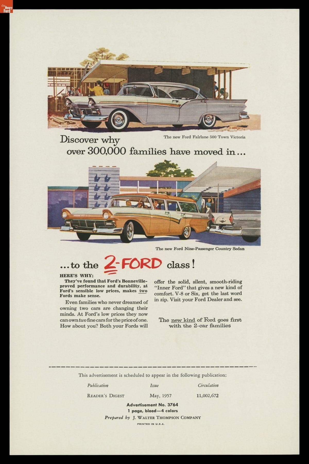 Ford Advertisement, "Discover Why Over 300,000 Families Have Moved In...to the 2-Ford Class," May 1957