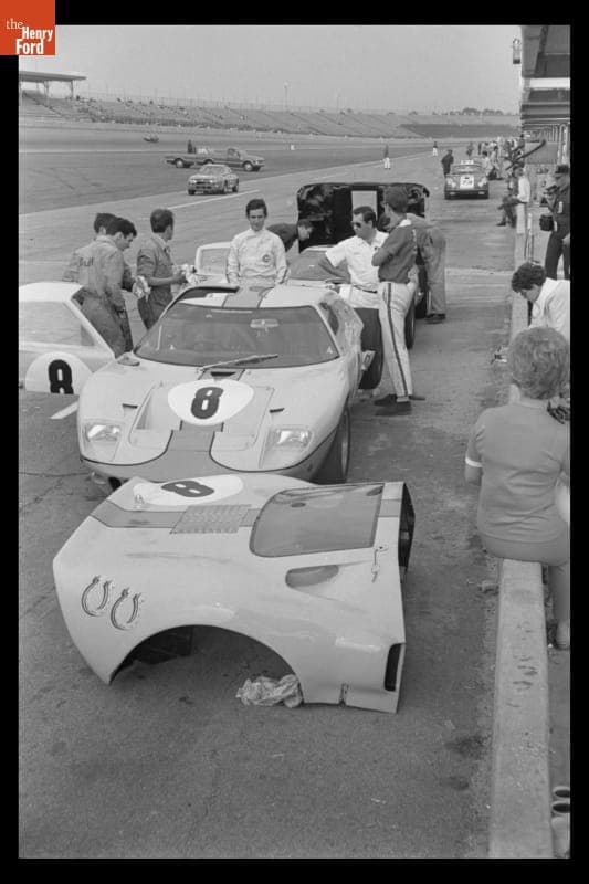Ford GT40 Race Car Driven by Jacky Ickx and Brian Redman at 24 Hours of Daytona Race, February 1968